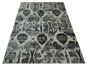 4x6 and 8x10 Hand Knotted Ivory, Charcoal and Brown  Antique Persian Style  Recycled Silk Area Rug