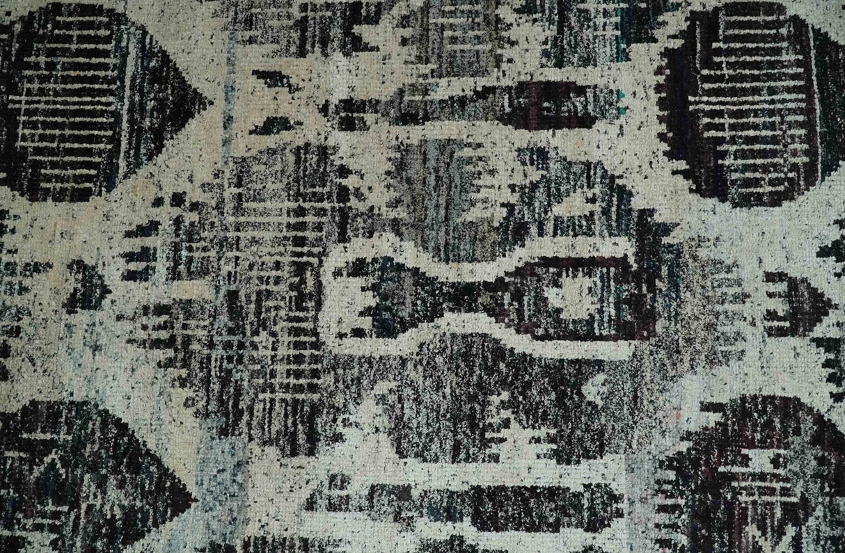 4x6 and 8x10 Hand Knotted Ivory, Charcoal and Brown  Antique Persian Style  Recycled Silk Area Rug