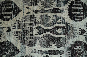 4x6 and 8x10 Hand Knotted Ivory, Charcoal and Brown  Antique Persian Style  Recycled Silk Area Rug