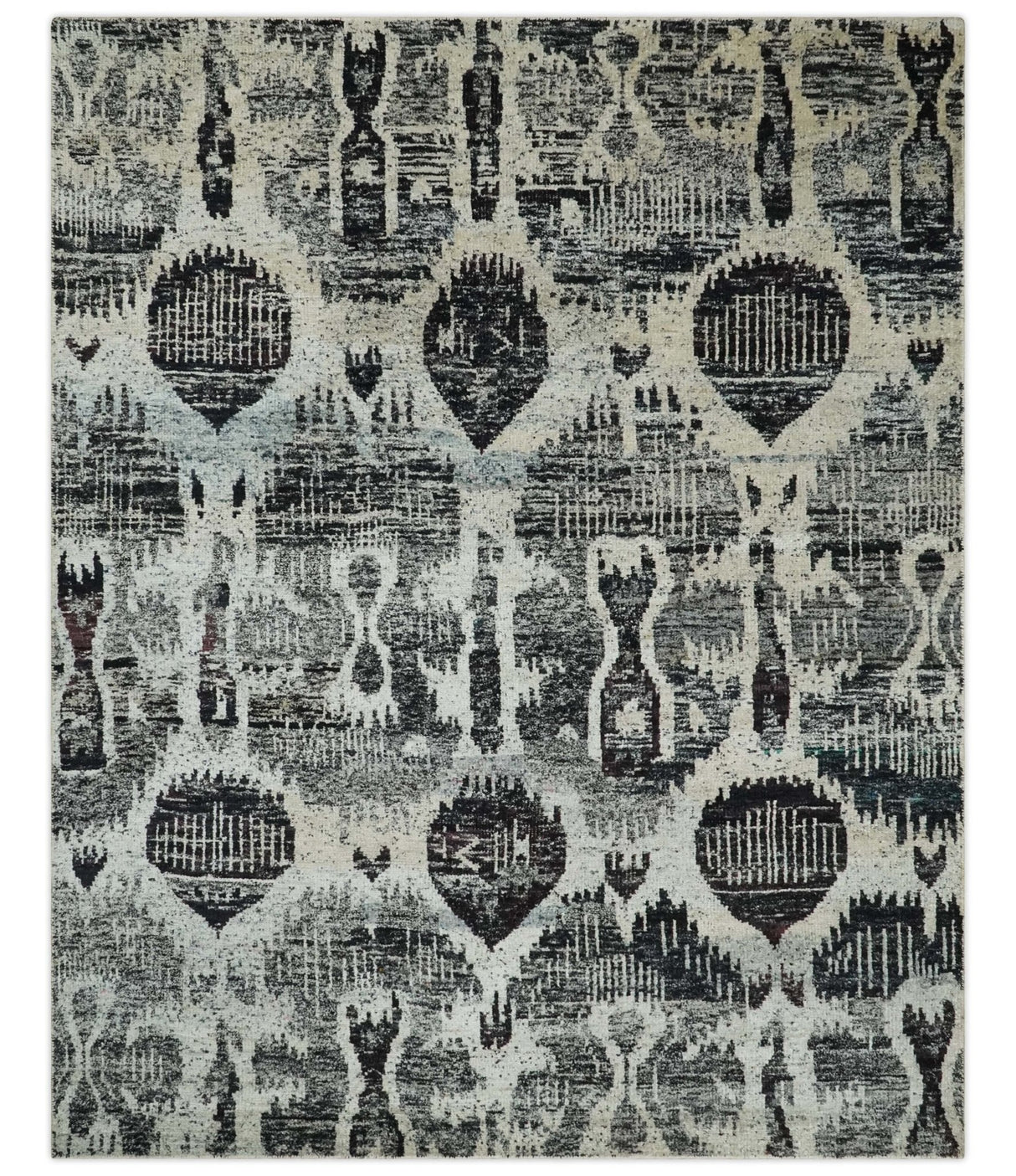 4x6 and 8x10 Hand Knotted Ivory, Charcoal and Brown  Antique Persian Style  Recycled Silk Area Rug