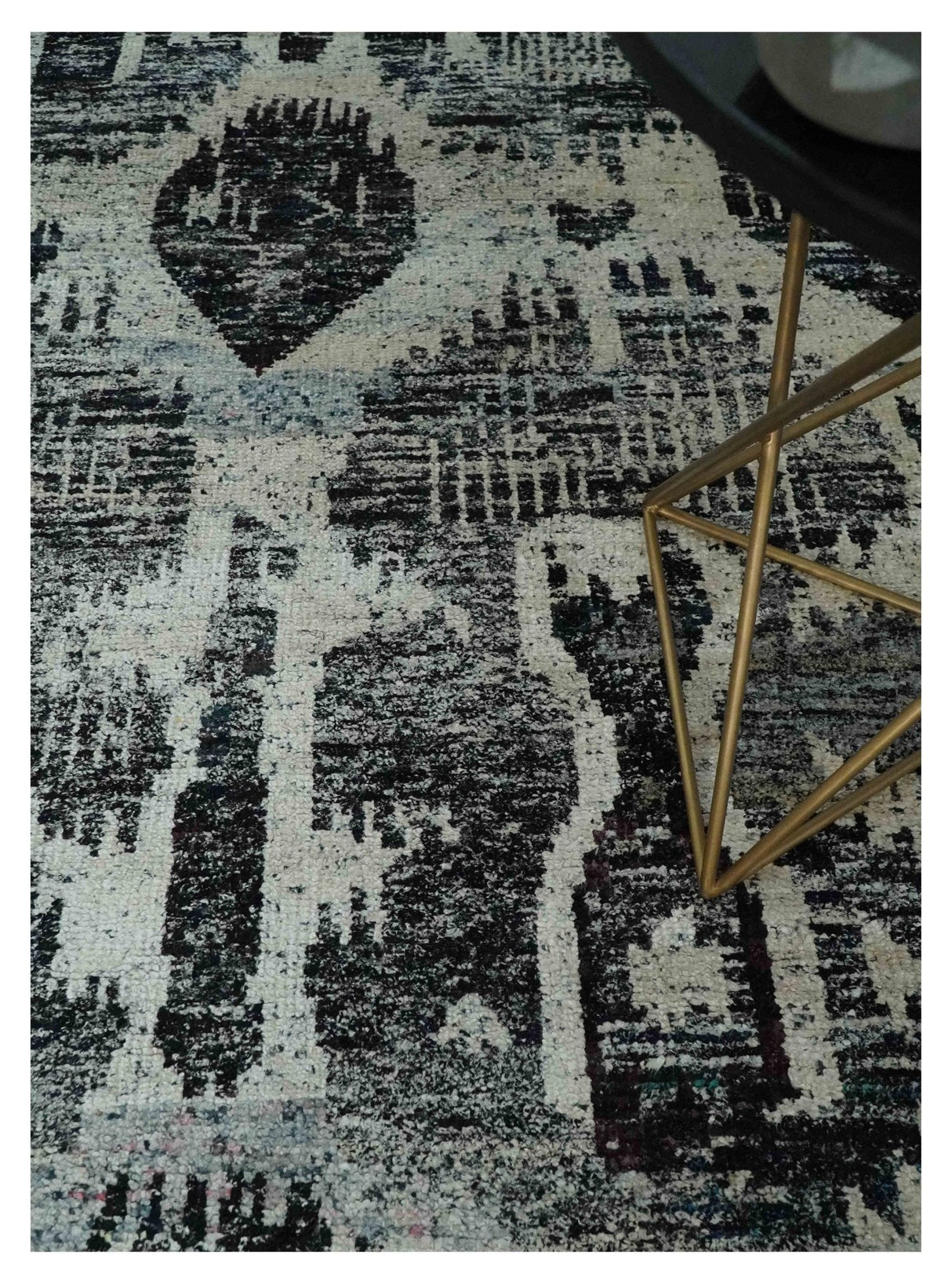 4x6 and 8x10 Hand Knotted Ivory, Charcoal and Brown  Antique Persian Style  Recycled Silk Area Rug