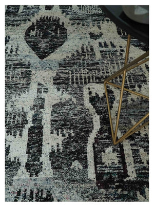 4x6 and 8x10 Hand Knotted Ivory, Charcoal and Brown  Antique Persian Style  Recycled Silk Area Rug