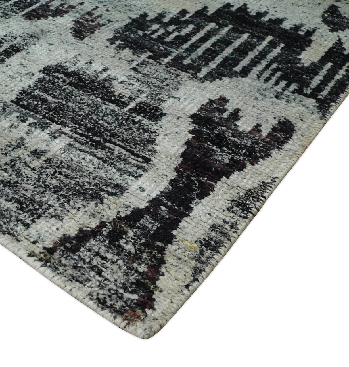 4x6 and 8x10 Hand Knotted Ivory, Charcoal and Brown  Antique Persian Style  Recycled Silk Area Rug