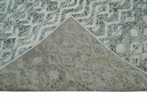 8x10 Hand Knotted Ivory, Gray and Blue Modern Contemporary Southwestern Tribal Trellis Recycled Silk Area Rug