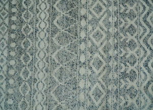 8x10 Hand Knotted Ivory, Gray and Blue Modern Contemporary Southwestern Tribal Trellis Recycled Silk Area Rug