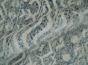 8x10 Hand Knotted Ivory, Gray and Blue Modern Contemporary Southwestern Tribal Trellis Recycled Silk Area Rug