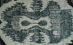 8x10 Hand Knotted Ivory, Teal and Black Contemporary Recycled Silk Area Rug