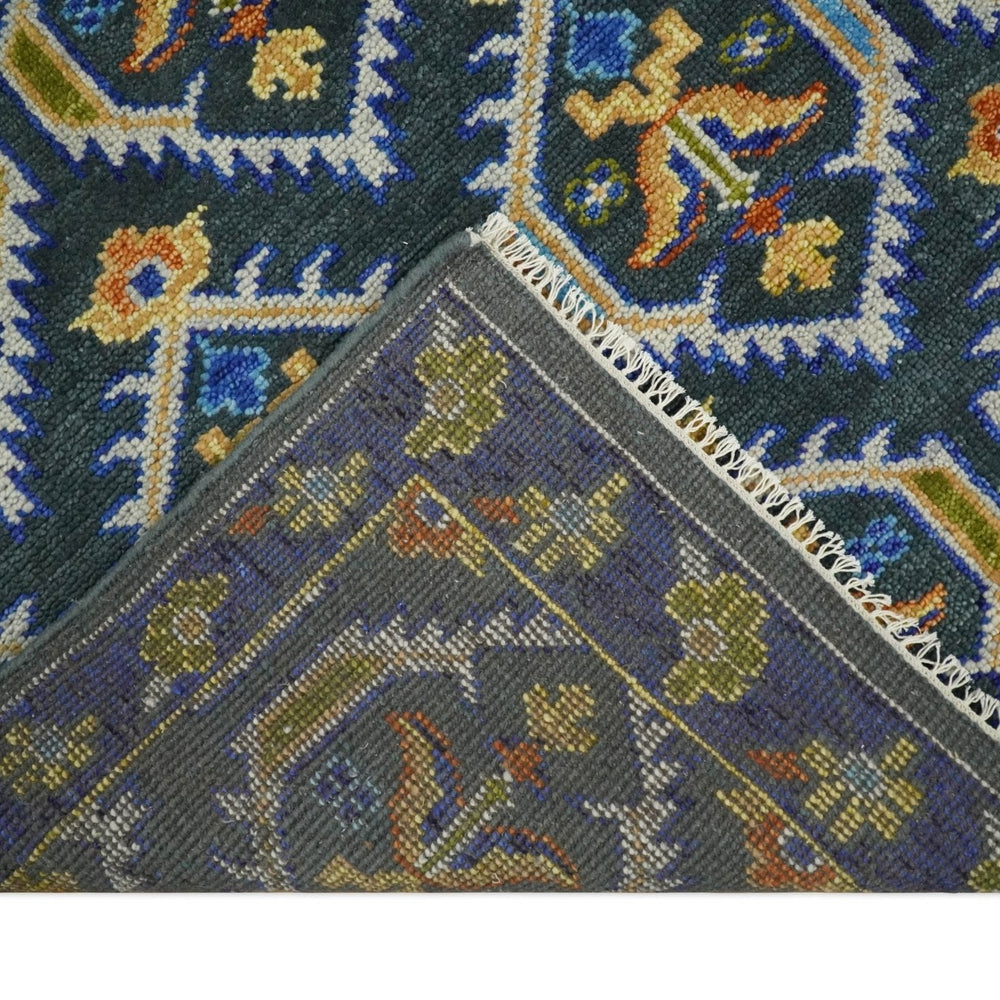 Hand Knotted Blue, Gold and Moss Green Vintage Style Custom Made wool Area Rug