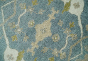 8x10 Hand Knotted Oriental Oushak Gray, Ivory and Beige Wool Area Rug | TRDCP1166810
