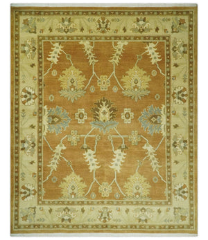 8x10 Hand Knotted Traditional Oushak Rust and Beige Area Rug