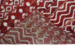 8x10 Hand Knotted Maroon and White Modern Contemporary Southwestern Recycled Silk Area Rug