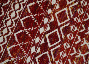 8x10 Hand Knotted Red and White Modern Contemporary Southwestern Tribal Trellis Recycled Silk Area Rug