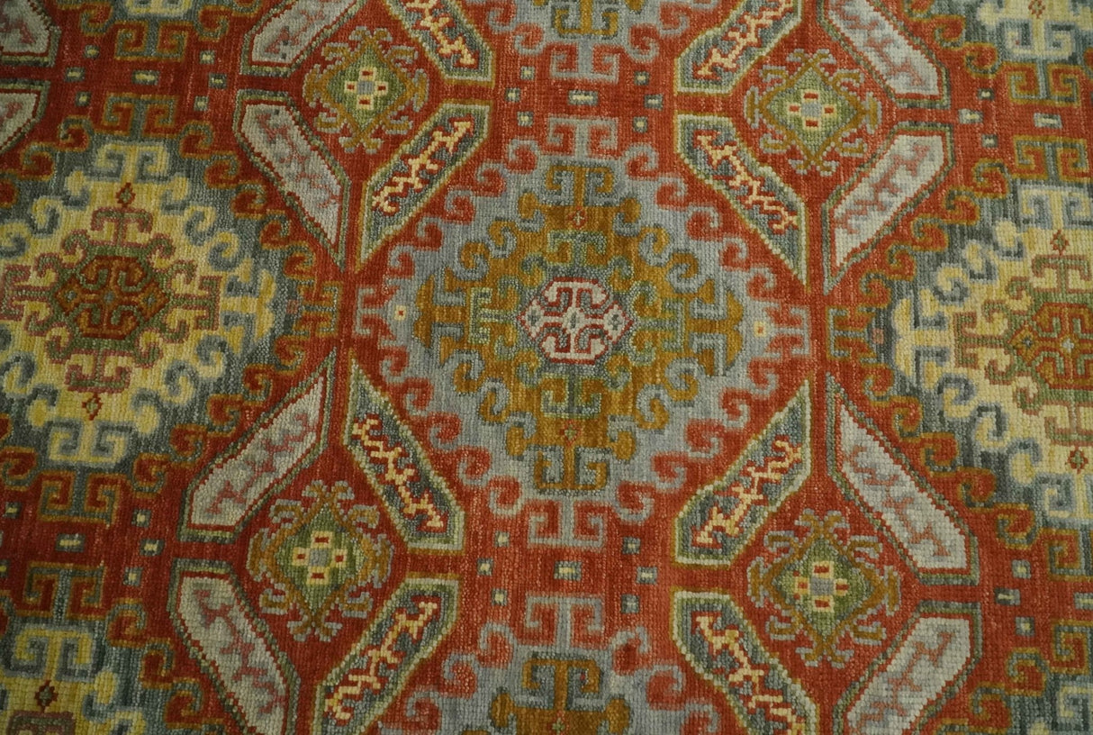 8x10 Hand Knotted Rust, Beige and Gray Oriental Traditional Wool Area Rug