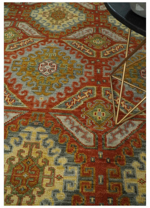 8x10 Hand Knotted Rust, Beige and Gray Oriental Traditional Wool Area Rug