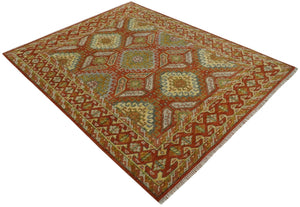 8x10 Hand Knotted Rust, Beige and Gray Oriental Traditional Wool Area Rug