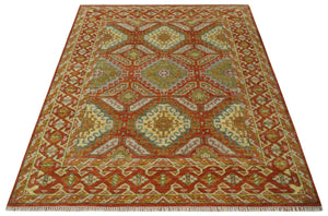 8x10 Hand Knotted Rust, Beige and Gray Oriental Traditional Wool Area Rug