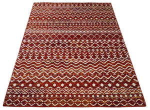 8x10 Hand Knotted Rust, Gold and White Modern Contemporary Southwestern Tribal Trellis Recycled Silk Area Rug
