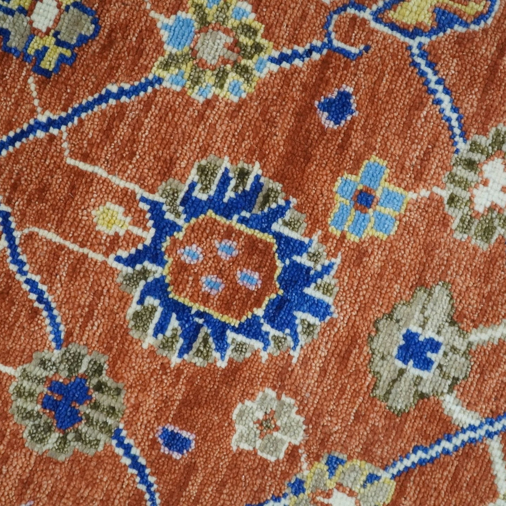 Rust, Ivory and Blue Hand Knotted Oriental Oushak Custom Made wool Area Rug