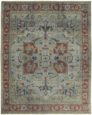 Distressed finished Beige and Brown Traditional Heriz Hand Knotted Wool Area Rug