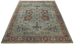 Distressed finished Beige and Brown Traditional Heriz Hand Knotted Wool Area Rug
