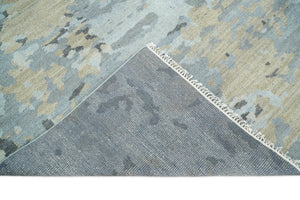8x10 Hand Knotted Silver and Beige Modern Abstract Low Pile Wool Rug