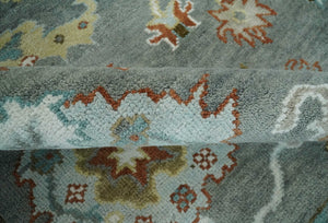 8x10 Hand Knotted Silver and Ivory Oriental Oushak Wool Rug
