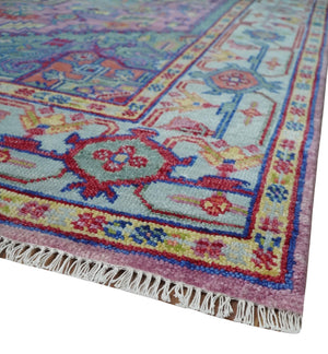 8x10 Hand Knotted Silver, Purple and Green Traditional Wool Rug