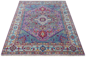 8x10 Hand Knotted Silver, Purple and Green Traditional Wool Rug