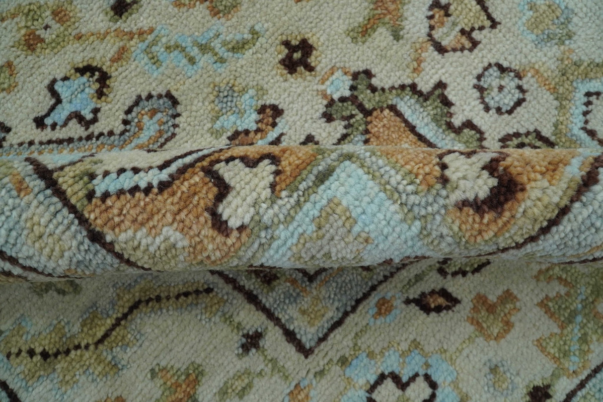 8x10 Hand Knotted Traditional Design Beige And Blue Wool Rug