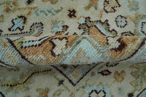 8x10 Hand Knotted Traditional Design Beige And Blue Wool Rug