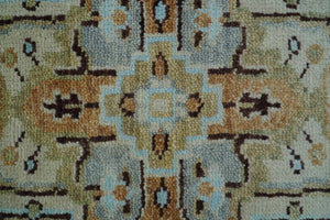 8x10 Hand Knotted Traditional Design Beige And Blue Wool Rug
