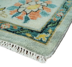Vibrant Colorful Aqua, Ivory, Gold and Rust Hand Knotted Traditional Oushak Multi Size wool Area Rug