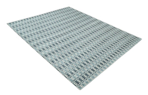 8x10 Hand Made Checkered Beige, Blue and Charcoal Blended Wool Area Rug