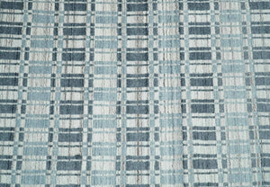 8x10 Hand Made Checkered Beige, Blue and Charcoal Blended Wool Area Rug