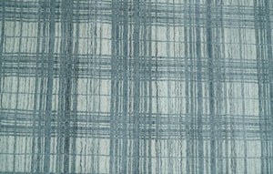 8x10 Hand Made Checkered Ivory and Blue Blended Wool Flatwoven Area Rug