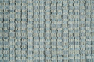 8x10 Hand Made Checkered Blue and Ivory Blended Wool  Area Rug