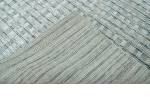8x10 Hand Made Checkered Blue and Ivory Blended Wool  Area Rug