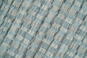 8x10 Hand Made Checkered Blue and Ivory Blended Wool  Area Rug