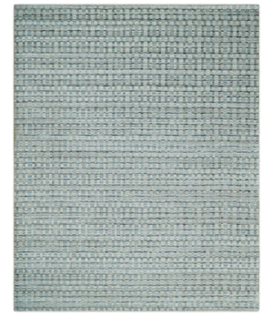 8x10 Hand Made Checkered Blue and Ivory Blended Wool  Area Rug