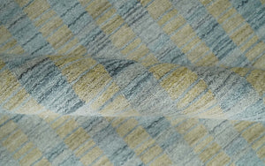 8x10 Hand Made Modern Stripes Camel and Silver Blended Wool Flatwoven Area Rug