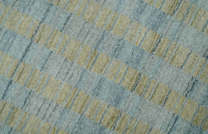 8x10 Hand Made Modern Stripes Camel and Silver Blended Wool Flatwoven Area Rug