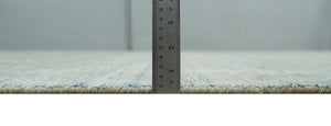 8x10 Hand Made Modern Stripes Camel and Silver Blended Wool Flatwoven Area Rug
