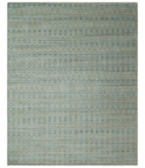 8x10 Hand Made Modern Stripes Camel and Silver Blended Wool Flatwoven Area Rug