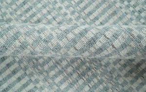8x10 Hand Made Modern Trellis Ivory and Silver Blended Wool Area Rug