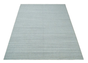 8x10 Hand Made Modern Trellis Ivory and Silver Blended Wool Area Rug