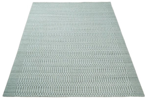 8x10 Hand Made Modern Trellis Ivory and Brown Wool Flatwoven Area Rug
