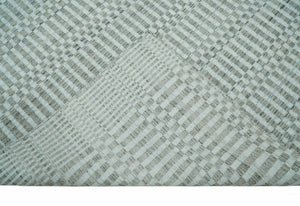 8x10 Hand Made Modern Trellis Ivory and Brown Wool Flatwoven Area Rug