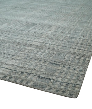 8x10 Hand Made Shaded Beige and Gray Blended Wool Flatwoven Area Rug