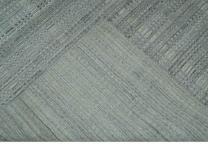 8x10 Hand Made Shaded Beige and Gray Blended Wool Flatwoven Area Rug