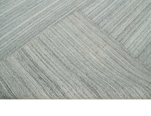 8x10 Hand Made Solid Ivory and Brown Blended Wool Flatwoven Area Rug